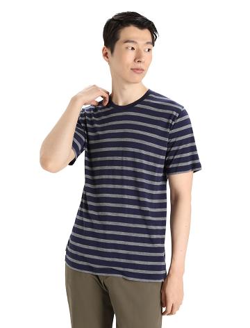 Midnight Navy / Gritstone Heather Men's Icebreaker Merino Drayden Short Sleeve Stripe T Shirts | USA 1184WNBY